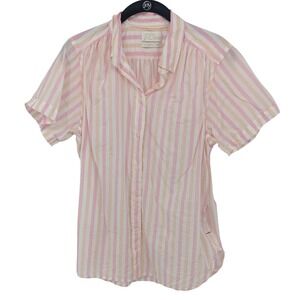 J Crew Classic Button Up Shirt Womens 6 Pink Striped Cotton Preppy Casual Top